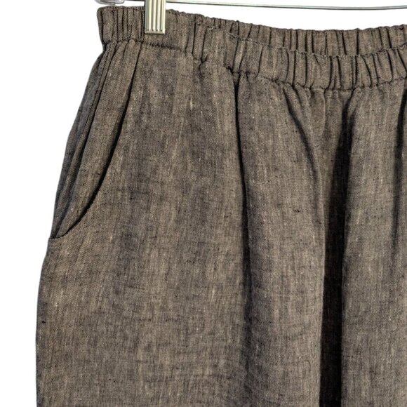 Flax Womens Generous 1G Gray Linen Elastic Waist Cropped Pants Pockets - Picture 4 of 12